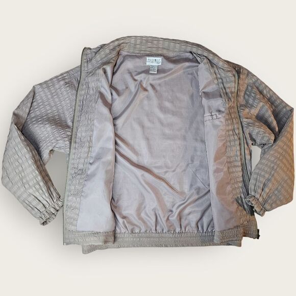 Vintage Passion Collections Oversized Silk Neutral Beige Zip Jacket Large - Picture 6 of 13